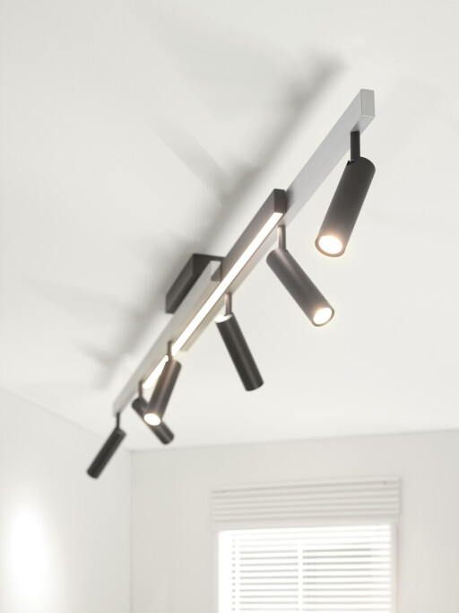 Plafoniera Zeno, TRIO, 180x8.5x15 cm, 5.5W, 18W, 6x SMD, 1x SMD, metal, argintiu lucios/negru