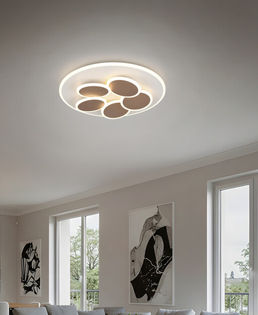 Plafoniera Mandala, TRIO, 48x7.5 cm, 35W, 1x SMD, metal, maro/alb