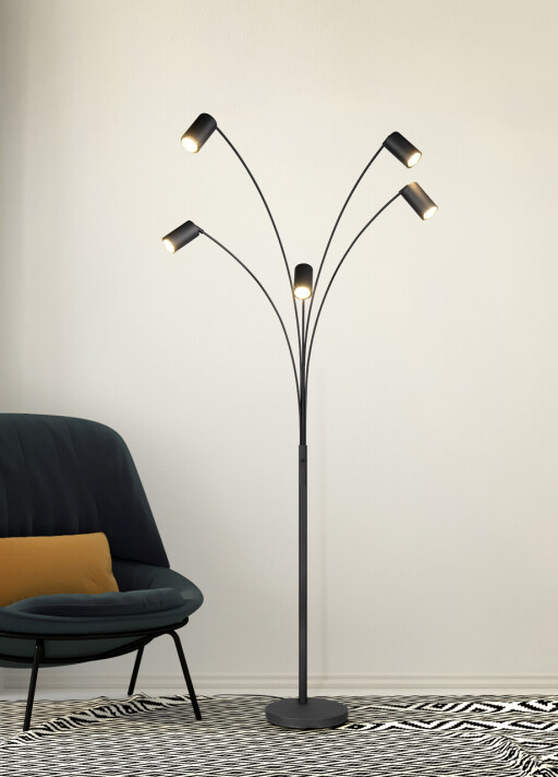 Lampadar Marley, TRIO, 80x55x200 cm, 10W, 5x GU10, metal, negru mat