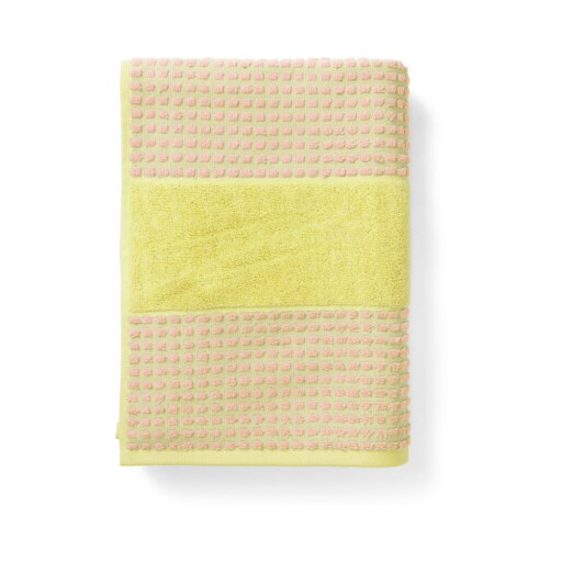 Prosop galben-roz din bumbac organic din frotir 70x140 cm Check – JUNA