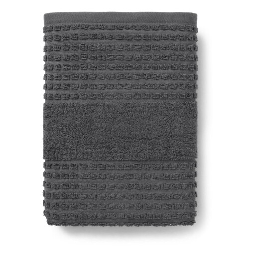 Prosop gri închis din bumbac organic din frotir 50x100 cm Check – JUNA