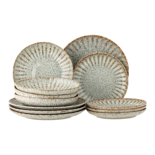 Serviciu de masă 12 buc. din gresie Fleur – Bloomingville