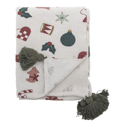 Pătură albă 130x160 cm cu model de Crăciun Yule – Bloomingville