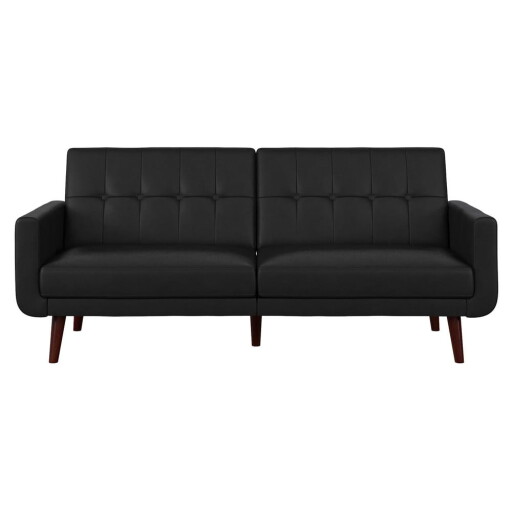 Canapea neagră extensibilă cu tapițerie din imitație de piele 200 cm Nola – Støraa