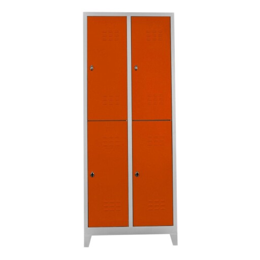 Dulap de depozitare cu incuietoare, Shelvoria,  Js1026Tu, 67x200x37 cm, Otel, Gri / Portocaliu