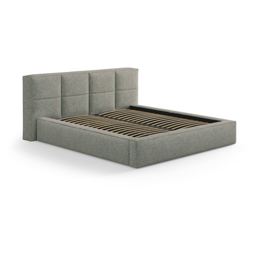 Pat matrimonial verde tapițat cu spațiu de depozitare cu somieră 160x200 cm Simon Darren – Micadoni