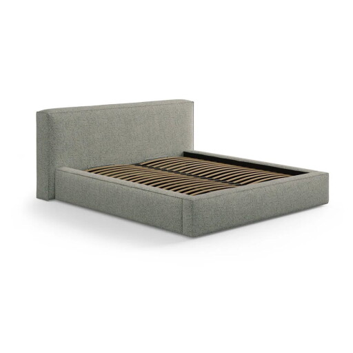 Pat matrimonial verde tapițat cu spațiu de depozitare cu somieră 160x200 cm Simon Olivia – Micadoni