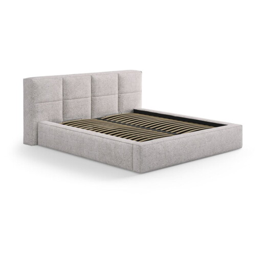Pat matrimonial bej tapițat cu spațiu de depozitare cu somieră 140x200 cm Simon Darren – Micadoni