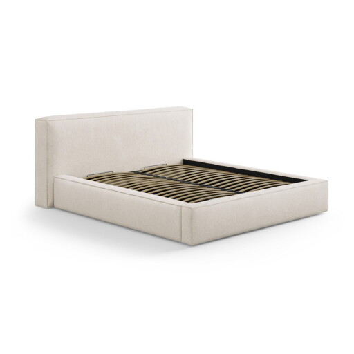 Pat matrimonial crem tapițat cu spațiu de depozitare cu somieră 200x200 cm Simon Olivia – Micadoni