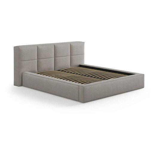 Pat matrimonial gri deschis tapițat cu spațiu de depozitare cu somieră 180x200 cm Simon Darren – Micadoni