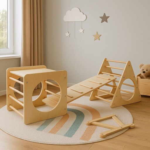 Set triunghi de catarare Pikler, Hanah Home, BLTYZ-AKTV053, Stejar