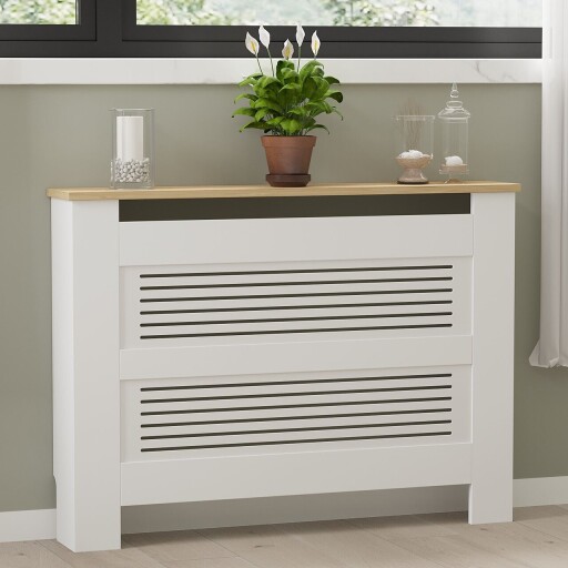 Dulap radiator, Puqa Design, Termora, 112x82x30 cm, PAL, Stejar Safir / Alb