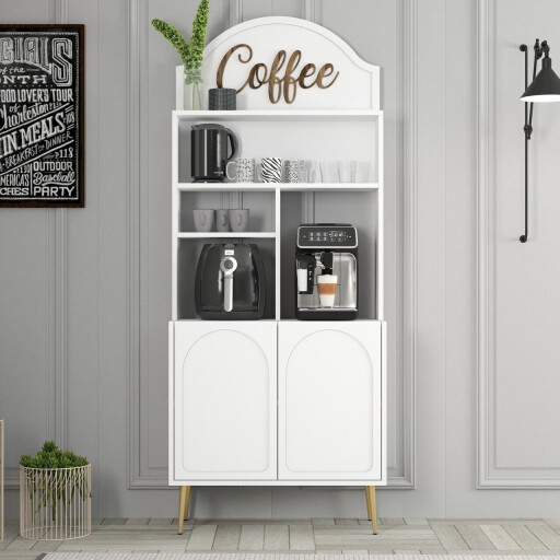 Dulap de bar pentru cafea, Hommy Craft, Lyon 80, PAL, Alb/Auriu