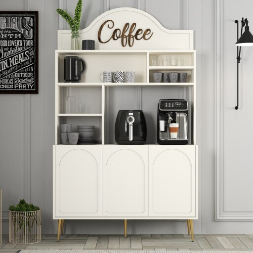 Dulap de bar pentru cafea, Hommy Craft, Lyon 120, 120x202x35 cm, PAL, Crem / Aur