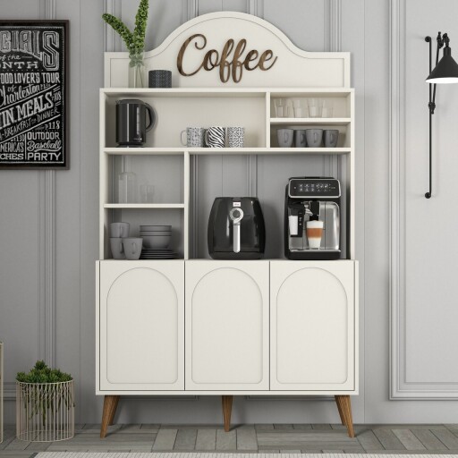 Dulap de bar pentru cafea, Hommy Craft, Lyon 120, 120x202x35 cm, PAL, Crema/Nuca