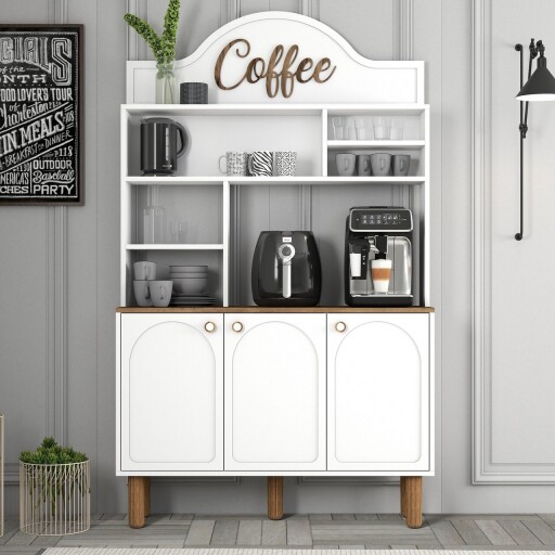 Dulap de bar pentru cafea, Hommy Craft, Bohem 860, 120x203x35 cm, PAL, Alb