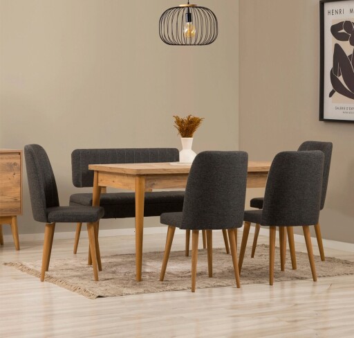 Set masa extensibila si 6 scaune, Vella, Vina, PAL, Pin Atlantic / Antracit