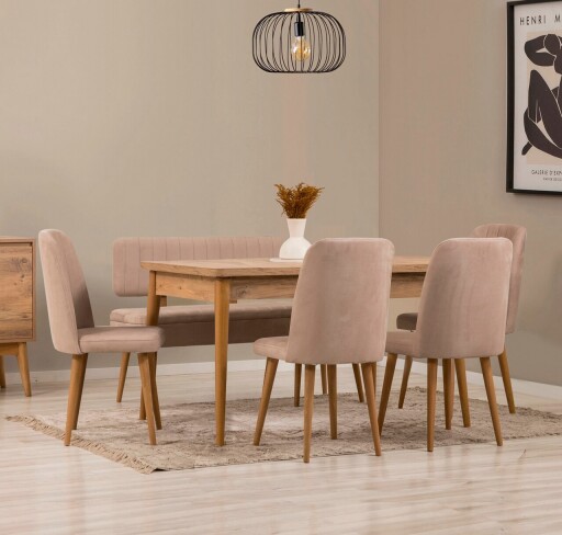 Set masa extensibila si 6 scaune, Vella, Vina, PAL, Pin Atlantic / Piatră