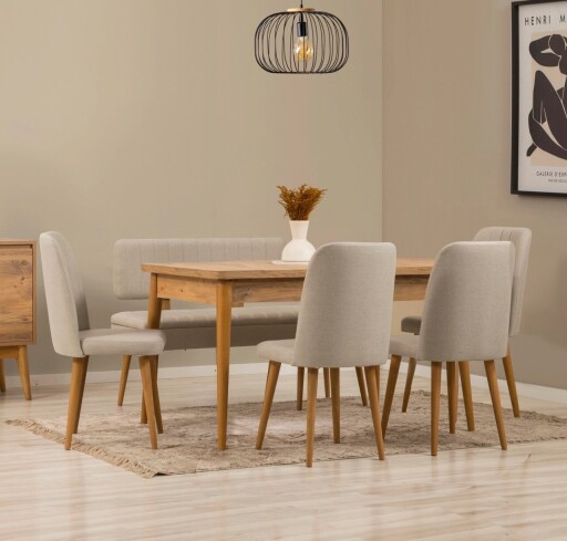 Set masa extensibila si 6 scaune, Vella, Vina, PAL, Pin Atlantic / Smântână