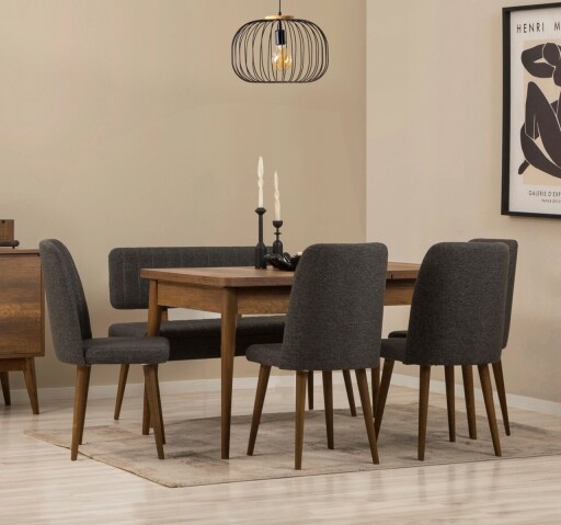 Set masa extensibila si 6 scaune, Vella, Vina, PAL, Nuc / Antracit