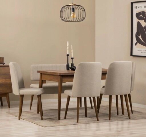 Set masa extensibila si 6 scaune, Vella, Vina, PAL, Maro/Crem