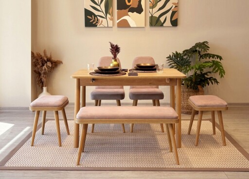 Set masa extensibila si 6 scaune, Vella, Vina Mini 03 0900, PAL, Stejar / Piatra