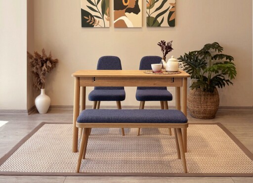 Set masa extensibila si 4 scaune, Vella, Vina Mini 01 1048, PAL, Stejar / Albastru închis