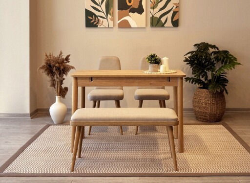 Set masa extensibila si 4 scaune, Vella, Vina Mini 01 1005, PAL, Stejar / Crem