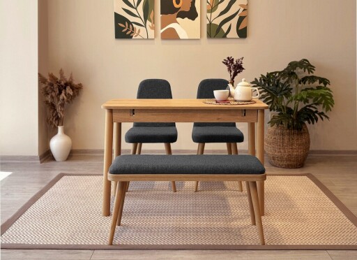 Set masa extensibila si 4 scaune, Vella, Vina Mini 01 1053, PAL, Stejar / Antracit