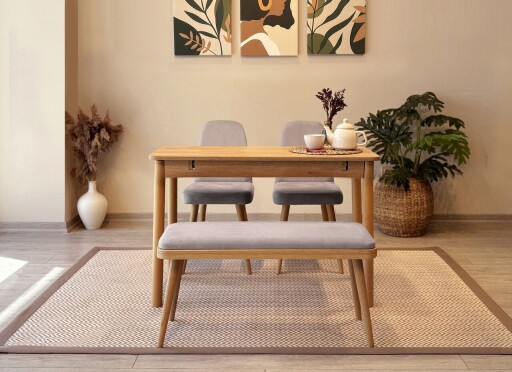 Set masa extensibila si 4 scaune, Vella, Vina Mini 01 0701, PAL, Stejar / Gri Soho