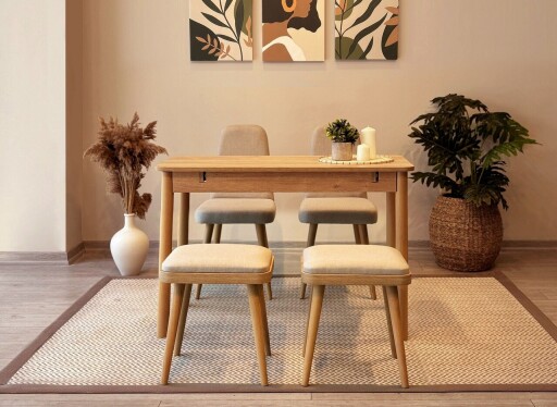 Set masa extensibila si 4 scaune, Vella, Vina Mini 02 1005, PAL, Stejar / Crem