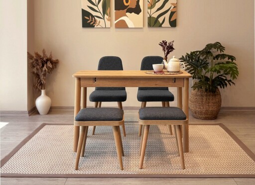 Set masa extensibila si 4 scaune, Vella, Vina Mini 02 1053, PAL, Stejar / Antracit