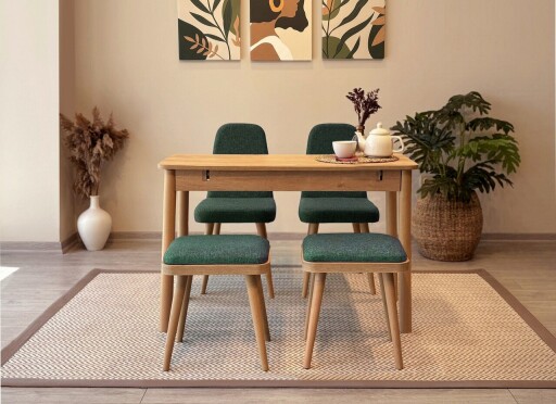 Set masa extensibila si 4 scaune, Vella, Vina Mini 02 1070, PAL, Stejar / Verde