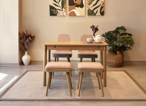 Set masa extensibila si 4 scaune, Vella, Vina Mini 02 0900, PAL, Stejar / Piatra