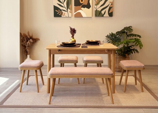 Set masa extensibila si 6 scaune, Vella, Vina Mini 06 0900, PAL, Stejar / Piatra