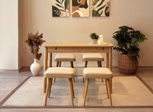 Set masa extensibila si 4 scaune, Vella, Vina Mini 05 1005, PAL, Stejar / Crem