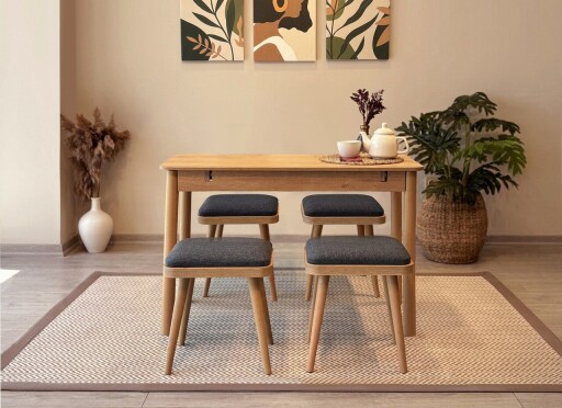 Set masa extensibila si 4 scaune, Vella, Vina Mini 05 1053, PAL, Stejar / Antracit