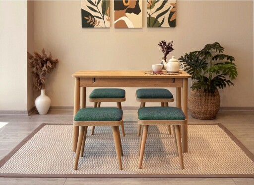 Set masa extensibila si 4 scaune, Vella, Vina Mini 05 1070, PAL, Stejar / Verde