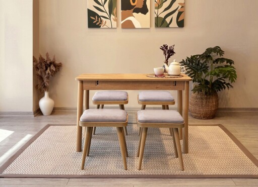 Set masa extensibila si 4 scaune, Vella, Vina Mini 05 0701, PAL, Stejar / Gri Soho