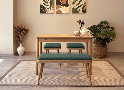 Set masa extensibila si 4 scaune, Vella, Vina Mini 04 1070, PAL, Stejar / Verde