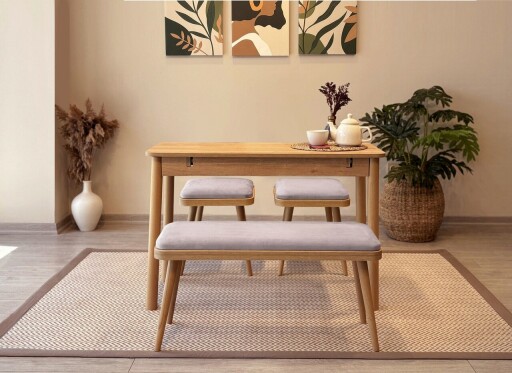 Set masa extensibila si 4 scaune, Vella, Vina Mini 04 0701, PAL, Stejar / Gri Soho