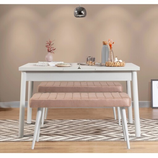 Set masa extensibila si 2 banci, Vella, Santiago 0900, PAL, Alb / Piatra