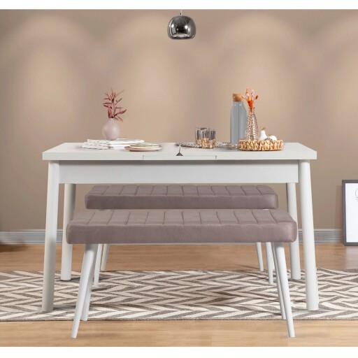 Set masa extensibila si 2 banci, Vella, Santiago 0701, PAL, Alb / Gri Soho