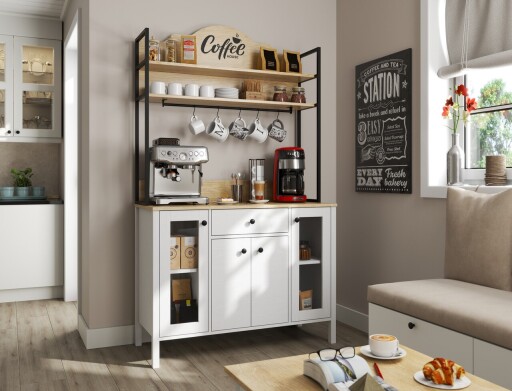 Dulap de bar pentru cafea, Cordelia, FRN-20075, 120x210x50 cm, PAL, Maro/Alb