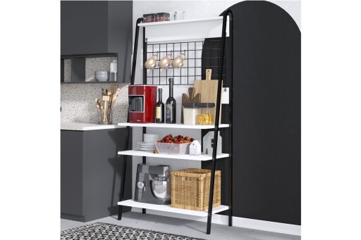 Dulap de bar pentru cafea, Elegance, Benco, 84x170x40 cm, PAL, Alb/Negru