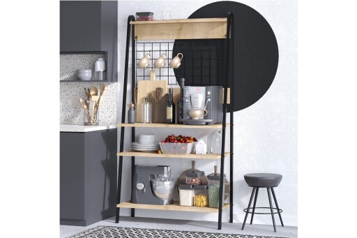 Dulap de bar pentru cafea, Elegance, Barista, 84x170x40 cm, PAL, Stejar safir / negru