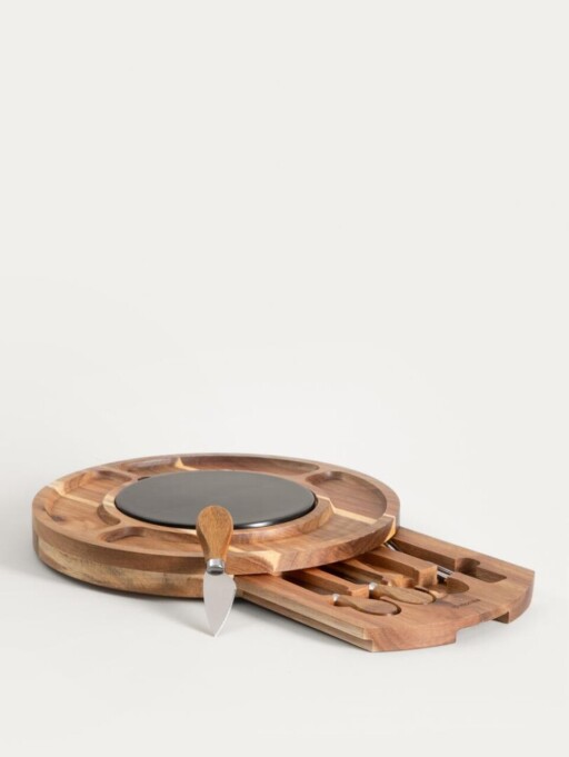 Set servire branzeturi 6 piese Fresca, Homla, lemn/portelan/inox, natur/negru