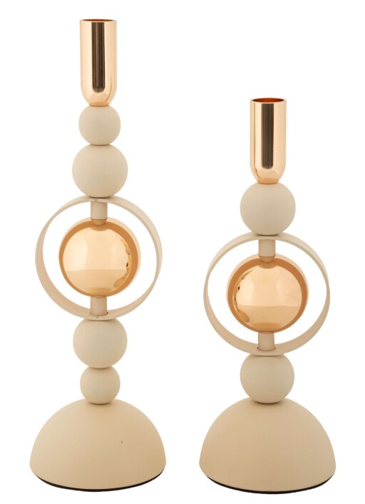 Set 2 suporturi de lumanare Saturn, Mauro Ferretti, 10x27 cm, 10x33 cm, fier, crem/auriu