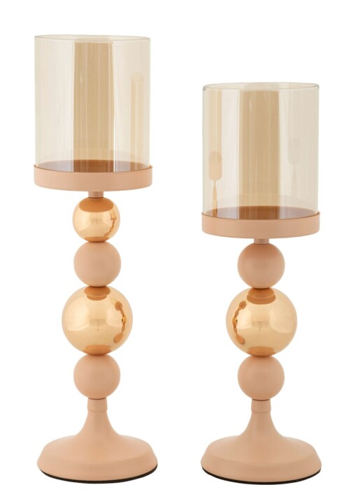 Set 2 suporturi de lumanare Glazed, Mauro Ferretti, 10x32 cm, 10x36 cm, fier, roz/auriu