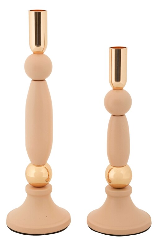 Set 2 suporturi de lumanare Strek, Mauro Ferretti, 9.5x25 cm, 9.5x30 cm, fier, roz/auriu
